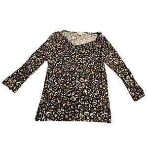 Michael Kors Animal Leopard Cheetah Print Pullover Cowl Neck Top Women's Large